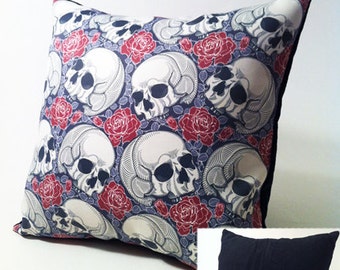 SALE Custom Designed Skull Red Grey Burgandy Crossbones Roses Checkered Swirls Vintage Pillow Covers by Mod Mod Designs
