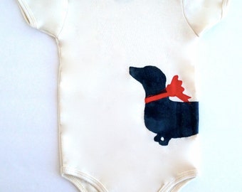 Dachshund Baby Bodysuit Organic Doxie Clothes % to ANIMAL RESCUE Infant ECO Romper Wiener Dog one piece clothing red creeper, 3-6 mo 9-12 mo