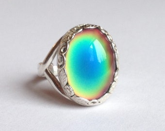 Mood Ring Sterling Silver 925 - 18x13 mm - High Quality - adjustable - new