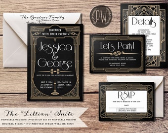 Art Deco Wedding Invitation Suite printable wedding invitation invite roaring twenties invitation 20's wedding invite PDF DIY Do it Yourself