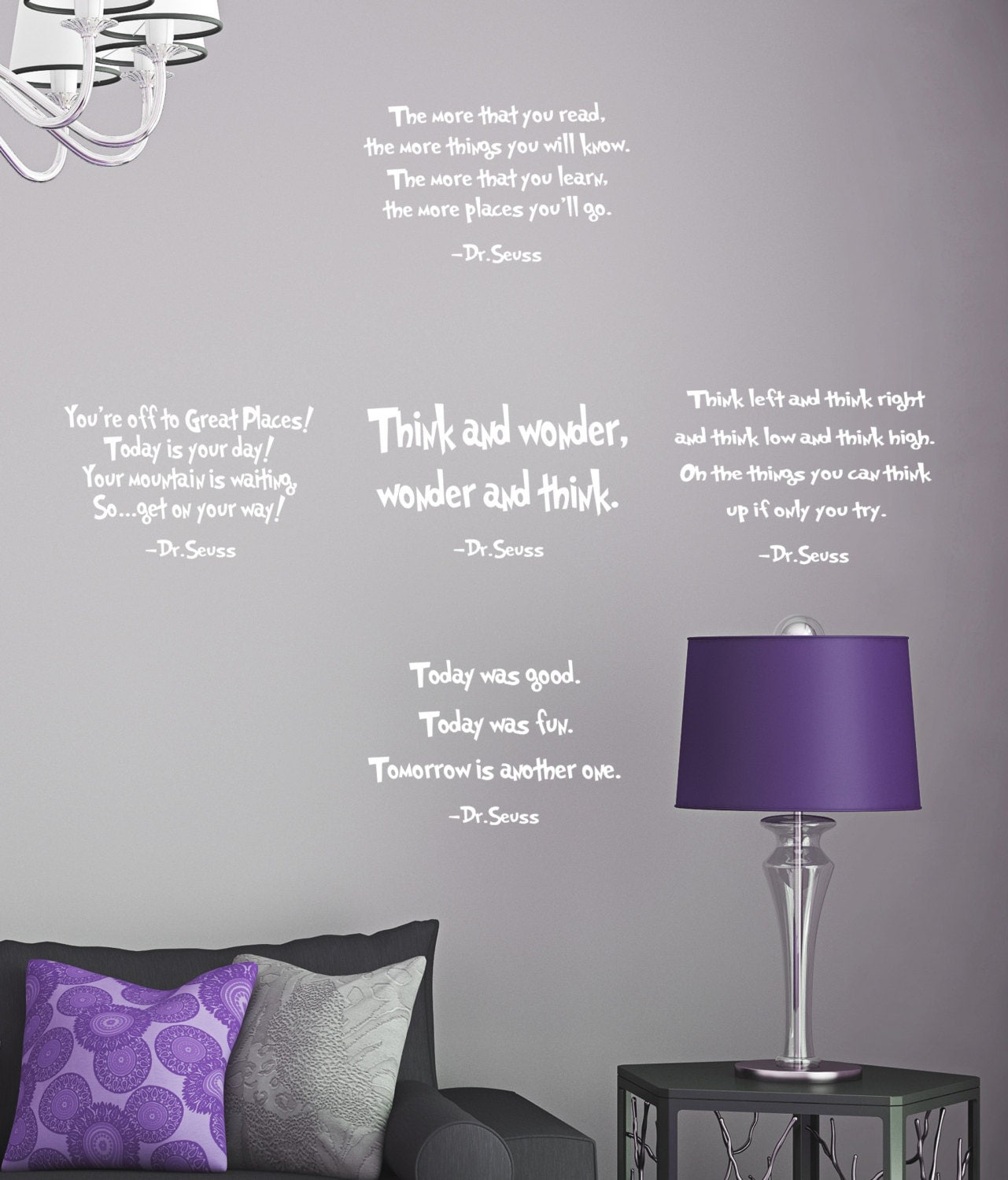Set of 5 DR. Seuss Quotes Wall DECAL The more that you read