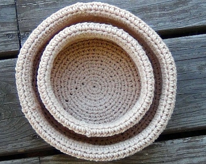 Nested Baskets - Crochet Baskets - Crocheted Nested Bowls - Rolled Brim Baskets - Set of 2 Single yarn