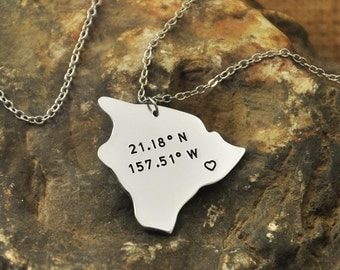 Hawaii necklace Latitude Longitude Necklace Coordinate 925 sterling silver necklace state necklace map necklace state charm