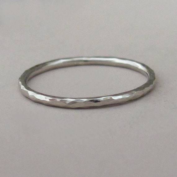 Hand Hammered 14k Palladium White Gold Stacking Ring - 1.3 mm