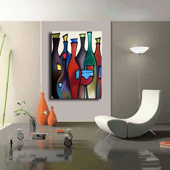 OPEN BAR Original Abstract Modern Wine wall Art HUGE Painting by