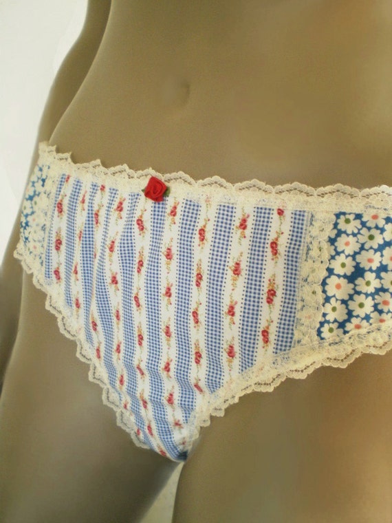 Items similar to Pretty Cotton Panties Handmade Vintage Style Blue And