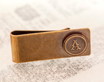 Antiqued Brass Money Clip Choose Any Letter - Personalized MoneyClip, Antiqued Brass - Made to Order