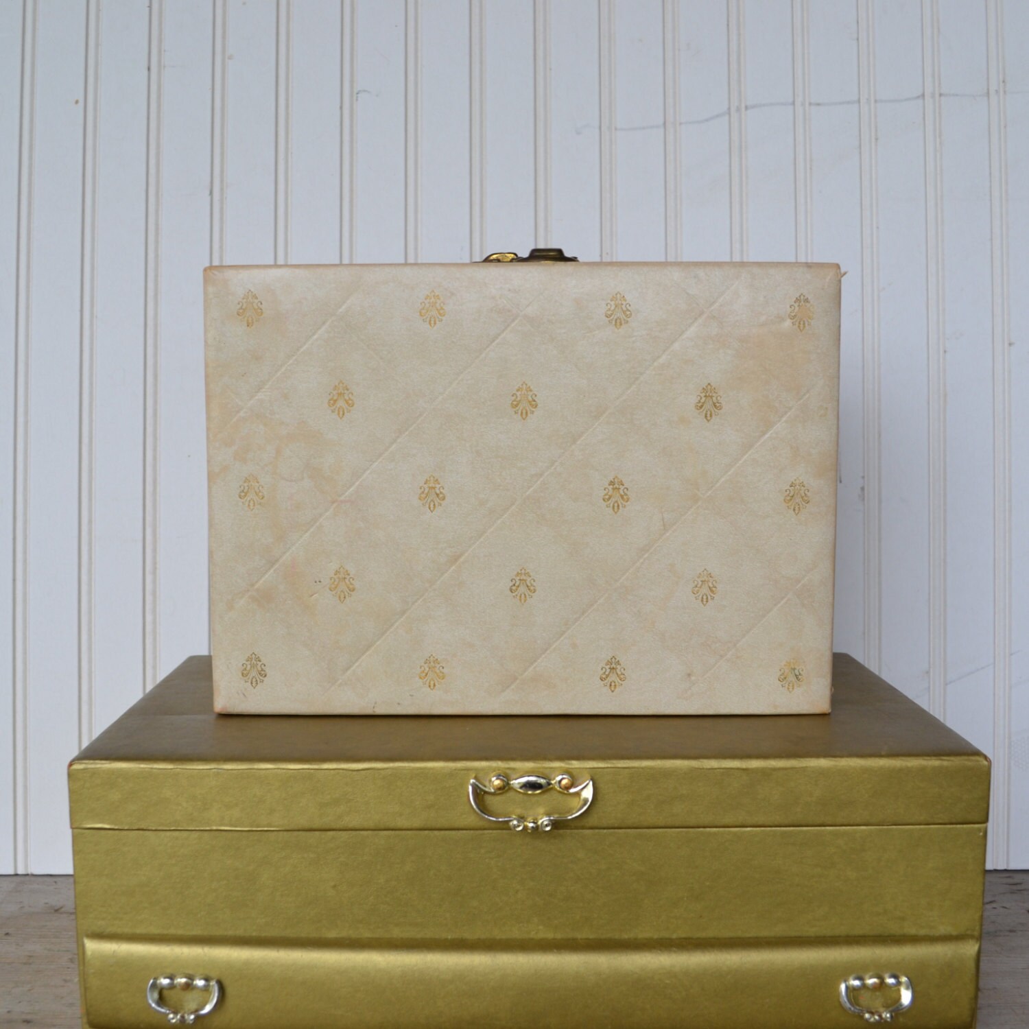 Vintage Cream Jewelry Box Red Interior