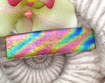 Medium Barrette, French Barrette, Pink Gold Blue Barrette, Dichroic Jewelry, Fused Glass Barrette, Ccvalenzo, Dichroic Jewelry,061217ba100