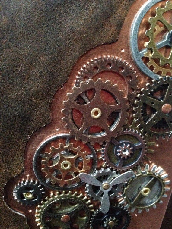 Steampunk Art Journal assorted metal gears on copper plate