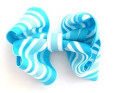 London Blue and White Striped Girls Boutique Hair Bow Clip Spring Summer