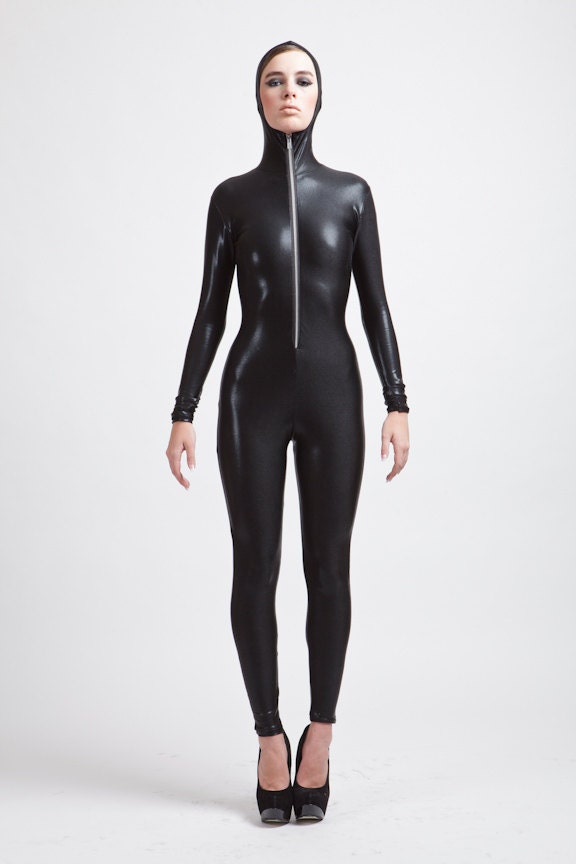 The Perfect Hooded Black Catsuit Wet Look By Aliciazenobia On Etsy