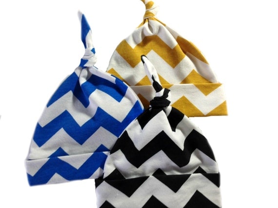 Set of 3 top knots hats for boys Blue Black and Gold