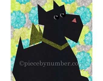Scottie Dog quilt block pattern, paper pieced quilt patterns, instant download PDF pattern, terrier quilt pattern, animal decor