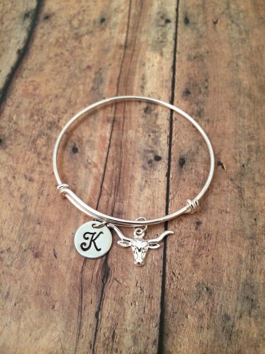 Longhorn charm bracelet longhorn bangle Texas by kimsjewelry