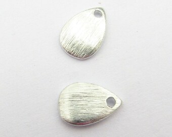 11mm Curved Petal Teardrops Shaped Bali Sterling Silver Brushed Line Texture Charms Components (10 beads)