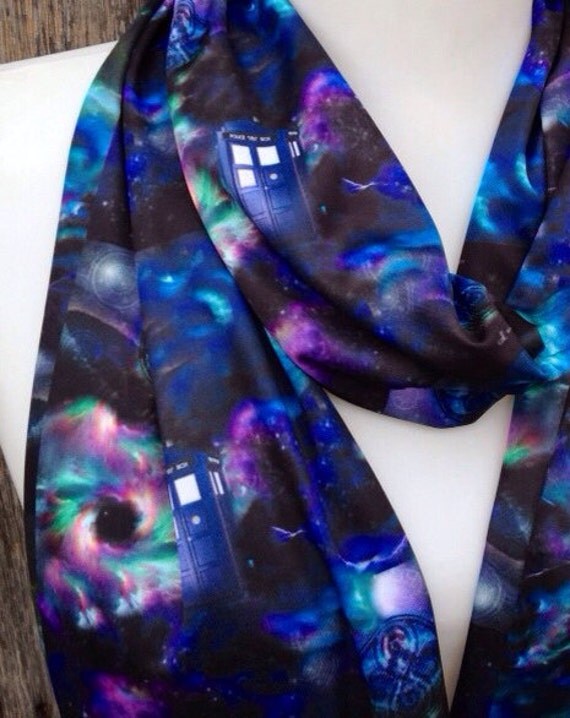 Doctor Who Infinity Scarf, FREE TARDIS Necklace, Tardis Scarf, XLong Women's Scarf, XLong infinity, Knit Jersey, Sci-Fi, Geek, Comic Con