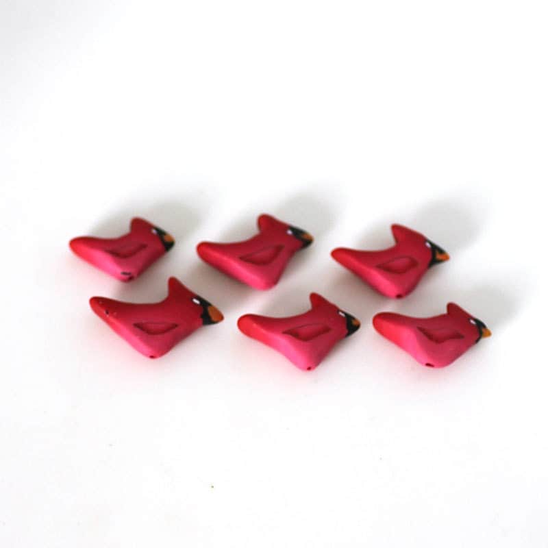 Cardinal Beads Red Bird Beads Polymer Clay Birds 6 Pieces