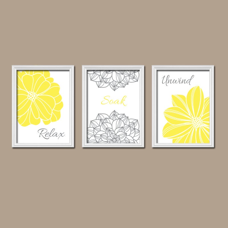 Yellow Gray BATHROOM WALL Art CANVAS or Prints Relax by TRMdesign