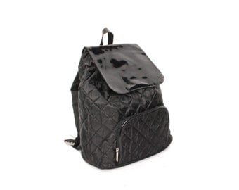 GRUNGE black nylon 80s 90s QUILTED slouchy BACKPACK goth mini knapsack