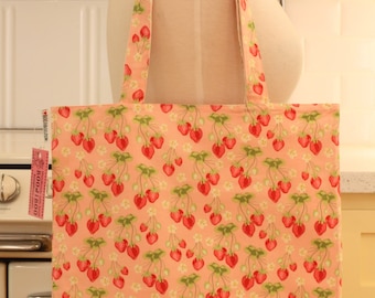 Book Bag Tote Purse - Strawberries on Pink
