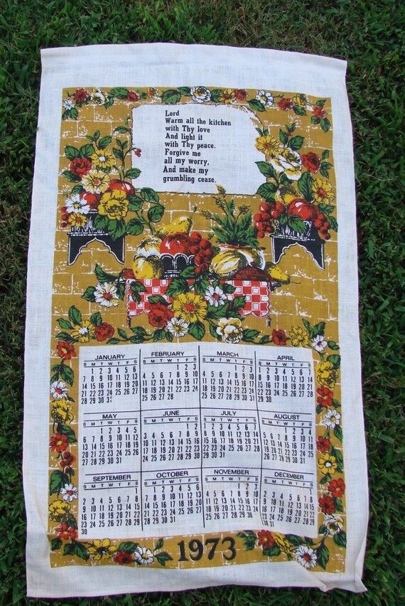 Vintage Colorful 1973 Calendar Linen Towel with by thecherrychic