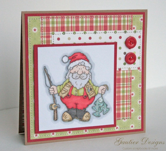 Handmade Card Christmas Holiday fishing Santa