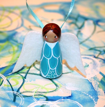 Wool Felt Wood Peg Angel Ornament