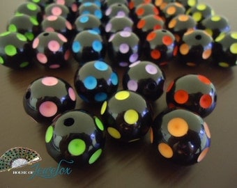 Big Round BLACK Polka Dot Acrylic Beads, 20mm - 8x (Choose your Own Color)