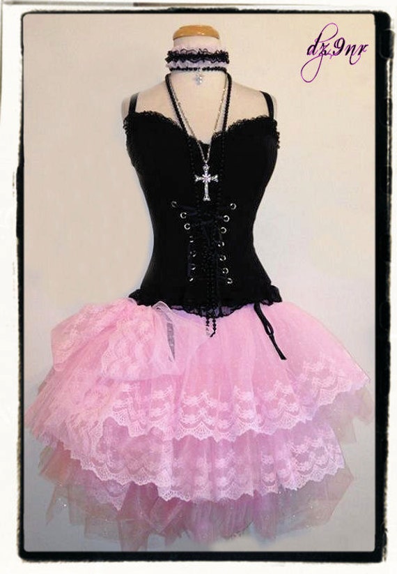 Items similar to Plus Size 80s Prom Dress Outfit w Accessories- Pale Pink Adult Tulle Lace Tutu ...