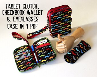 Wallet Pattern, Zip Around Checkbook size and Tablet Clutch size Instant Download Sewing Pattern