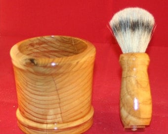 Hand turned ash shaving brush and mug set