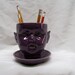 Purple Ceramic Doll Head Pencil Holder