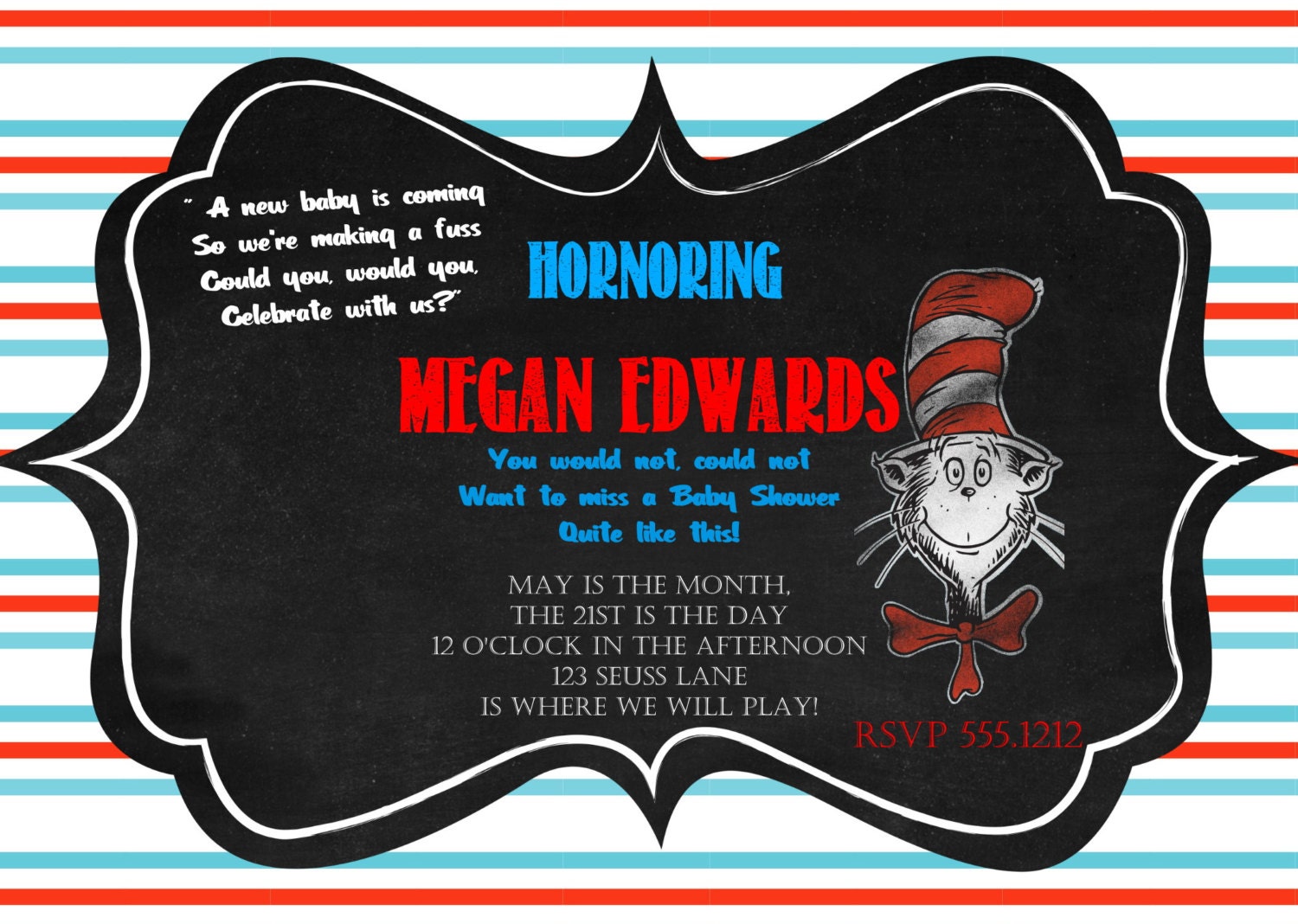 Dr Seuss BABY SHOWER invitation Dr. Seuss by Createphotocards4u