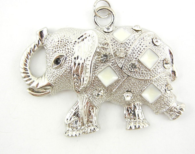 Silver-tone Elephant Pendant Rhinestone Accented