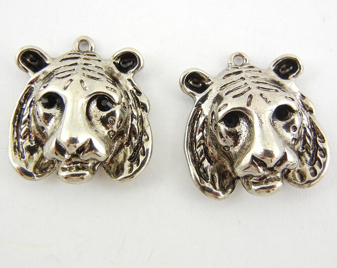 Pair of Antique Silver-tone Tiger Head Charms