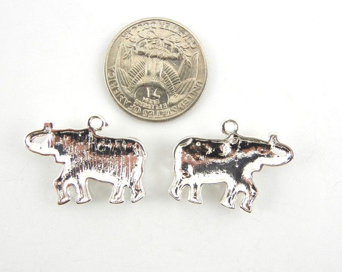 Pair of Silver-tone Facing Elephant Charms with Rhinestones