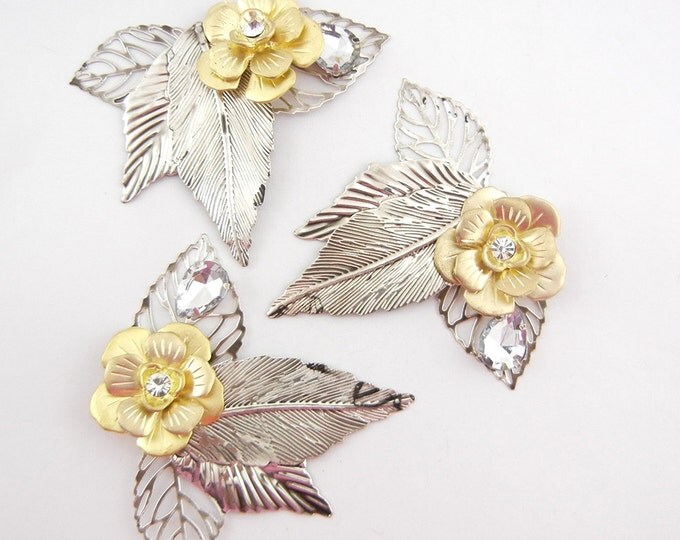 Set of 3 Two-tone Flower and Leaves Pendant Parts