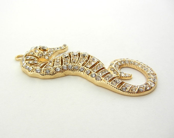 Gold-tone Marcasite-like Seahorse Pendant with Rhinestone Accents