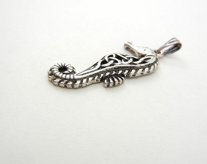 Small Antique Silver-tone Celtic Knot Seahorse Pendant