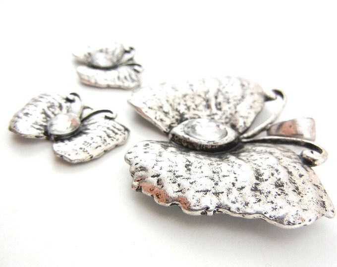 Set of Antique Silver-tone Butterfly Pendant and Charms