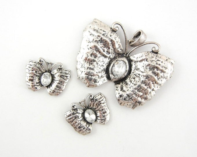 Set of Antique Silver-tone Butterfly Pendant and Charms