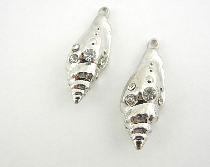 Pair of Silver-tone Conch Shell Charms with Rhinestones