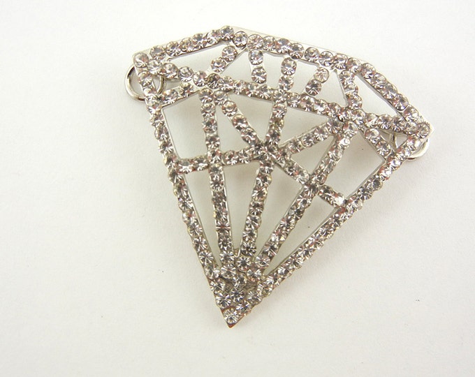 Diamond Shaped Gem Rhinestone Pendant Silver-tone