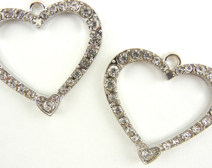 Pair of Silver-tone Rhinestone Heart Charms