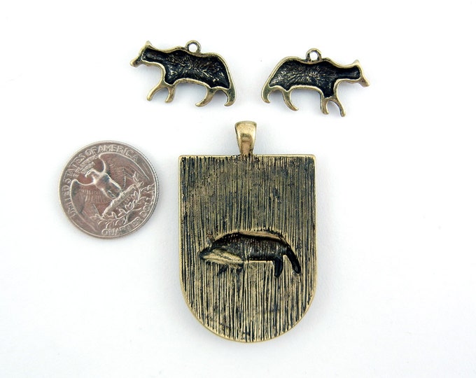 Set of Bear Charms and Pendant Antique Gold-tone and Patina