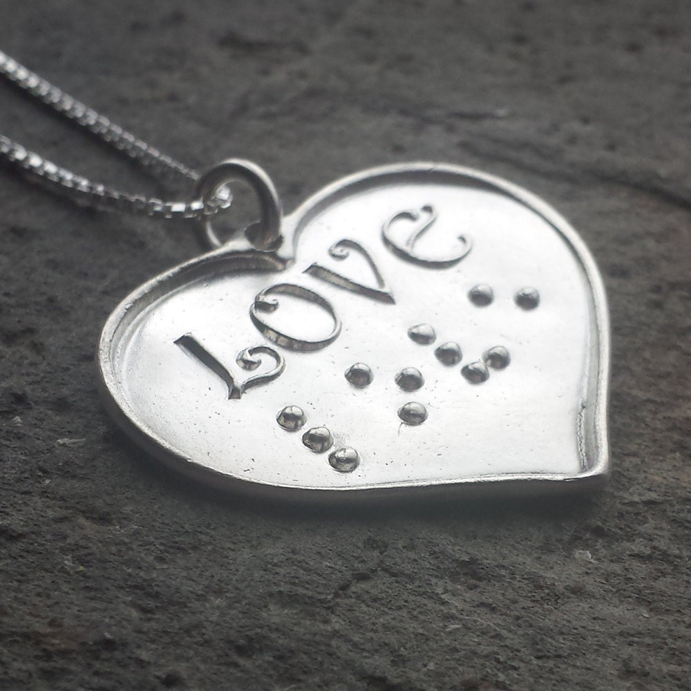 LOVE heart pendant in Braille Pure silver Jewelry in Braille