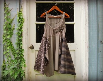 Sm. Repurposed Bohemian Summer Sundress// Upcycled Mixed Pattern Dress// emmevielle
