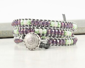 Purple Wrap Bracelet Skinny Wrap Bracelet Gray Leather Bohemian Bracelet Boho Jewelry Green White 3x Bohemian Jewelry Leather Wrap Bracelet