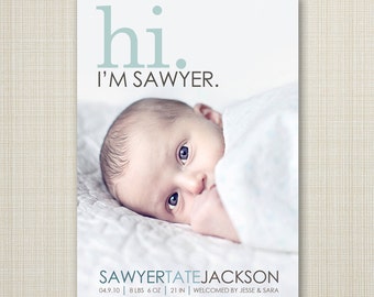 BIRTH ANNOUNCEMENT, hi baby announcement hello baby baby boy announcement baby girl newborn printable digital announcement modern
